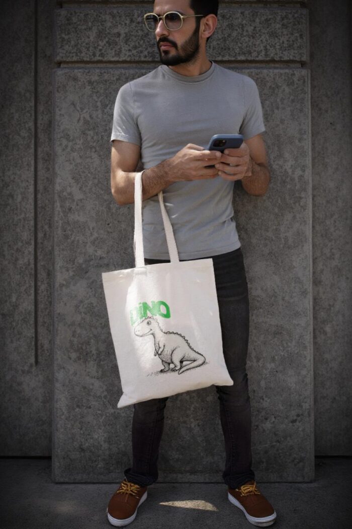 dino tote ba carried by a man